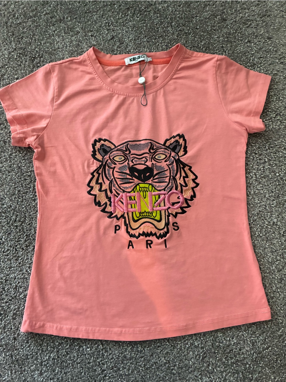 Kenzo Kids Coral Pink Tiger Embroidery T-Shirt - Size L